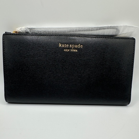 Kate Spade Black Wallet, Pink Interior with Gold Detail - Picture 2 of 7